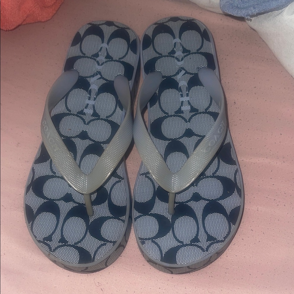 Coach Black and Gray Patterned Sandals